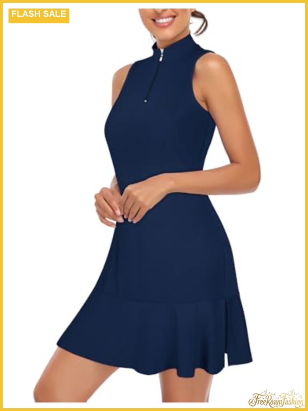 Sleeveless Zip Up Tennis Dress Athletic Golf Workout A-Line Pleated